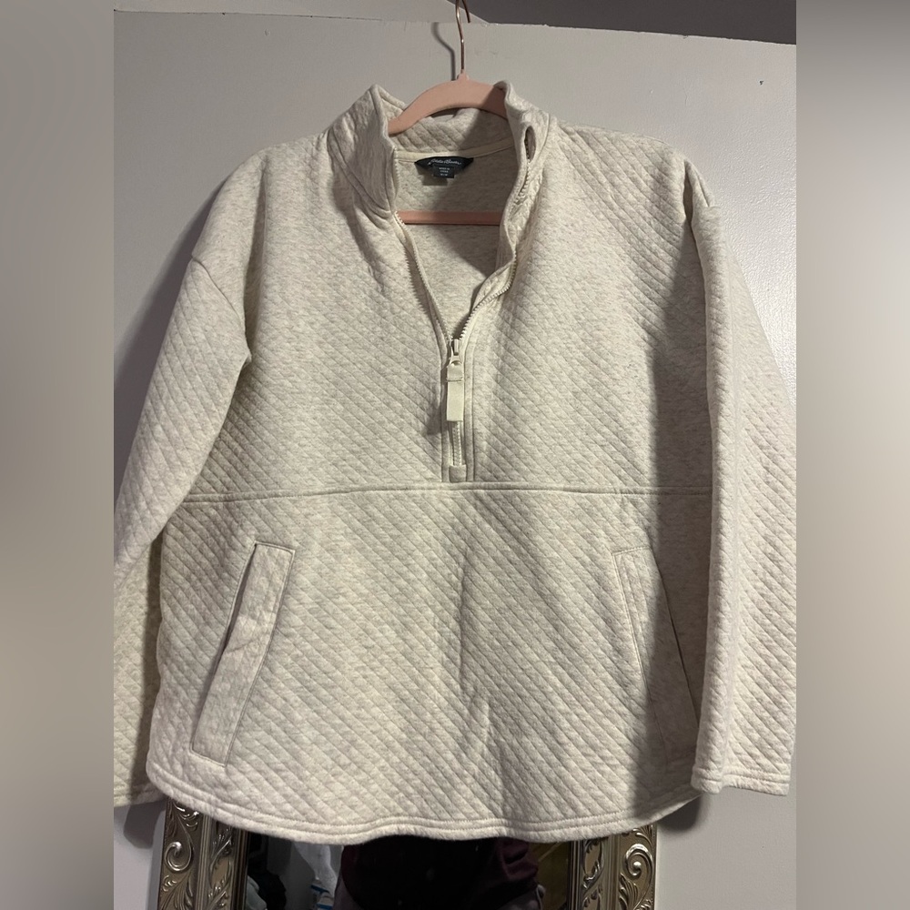 Eddie Bauer Woman's Off-White Quilted Zip-Up Sweater